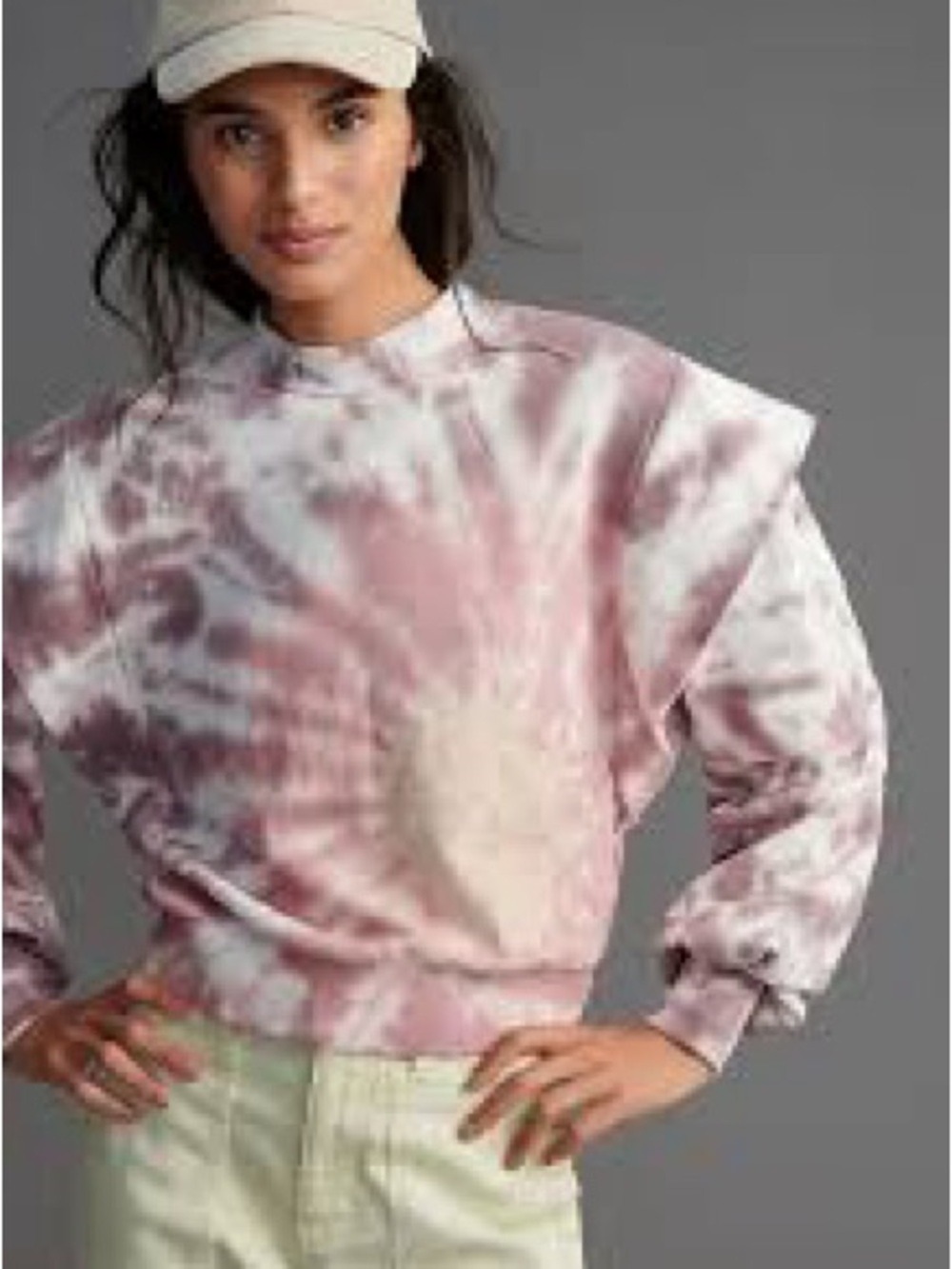 En Saison Ruthie Tie-Dye Ruffle Shoulder‎ Sweatshirt Pink Cream Large L